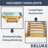 Hochbeet mit Ablage HOOD Akazienholz massiv, 90x30x75cm Balkon Hochbeet Kräuterbeet Balkon Tischbeet Terrasse Balkonbeet Pflanzbeet hoch Garten Bild 4