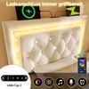 Merax Einzelbett 90 x 200cm Jugendbett Polsterbett mit LED-Diamantband im Kopfteil, USB & Type-C Ladestation, hydraulischem Bettkasten mit Stauraum, Samt (Ohne Matratze) Beige Bild 2