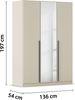 rauch Kleiderschrank Alba, Drehtürenschrank, Garderobenschrank, 3-türig, mit Spiegel, mit 2 Kleiderstangen und 2 Einlegeböden, Farbe Champagner, Beige, Griffstange Grau metallic, Schwarz, 136x197x56cm Bild 4