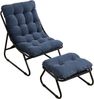 LVHOM Sessel mit Hocker, Gepolsterter Loungesessel aus Cord mit Metallgestell, ergonomischer Relaxsessel für Wohnzimmer und Schlafzimmer, Dunkelblau Bild 2