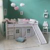 Hochbett mit Matratze 90x200 Rutsche Stockbett Weiß Kinderbett Holz Kiefer Vorhang grau Sterne Lattenrost Bild 2