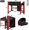 Hochbett 140×200 cm aus Kiefernholz mit LED-Beleuchtung und Schreibtisch, schwarz-rot Bild 4