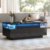 Merax Couchtisch mit Tablett, Hochglanz-Couchtisch fürs Wohnzimmer, Sofatisch mit 2 Schubladen, tragender Beistelltisch aus gehärtetem Glas, kaffeetisch mit LED-Licht, Schwarz Bild 2
