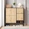 Schuhschrank 100 x 25 x 100 cm aus MDF, Schwarz/Natur, mit ausziehbarer Sitzbank & Klappen Bild 2