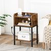 HOOBRO Nachttisch mit Ladestation AC-USB Schlafzimmer Vintagebraun Bild 4