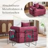 LVHOM 3-in-1 Schlafsessel, Klappsofa mit Schlaffunktion, Einzelschlafsofa mit Seitentaschen und Kissen, Polstersofa aus Cordstoff, frei Kombination, Weinrot Bild 5