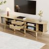 TV-Schrank mit Schiebetür in heller Holzoptik, viel Stauraum, offene Fächer & Schubladen, goldene Akzente, praktisches Wohnzimmermöbel Bild 5