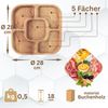 28x28cm Servierplatte aus natürlichem Holz mit 5 geteilten Fächern, Servierteller von Vorspeisen, Käse und Snacks, Holzplatte Cheeseboard für Fleisch und Käse, Käseplatte, Cheese Board Bild 2
