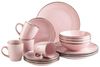 Modernes Geschirr Set für 4 Personen mit messingfarbenem Rand, 16-teiliges Kombiservice mit randlosen Coupe-Formen; Rosa Bild 2