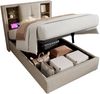 Merax Polsterbett mit kabellosem Laden, USB-C Anschluss, Stauraum & Lattenrost, Leinen, Beige, 90x200 cm Bild 2