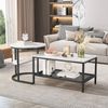 FUROKOY Couchtisch Beistelltisch Sofatisch wohnzimmertisch kaffeetisch 2er set, Runder und quadratischer Tisch,Schwarz,Marmoroptik Bild 3