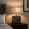 LED Tischleuchte, Holz, Stoffschirm, grau, schwarz, H 50 cm Bild 5