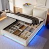 Polsterbett 140x200 cm Samt mit LED, USB-C, Kopfteil-Ablage, Nachtlicht, Hydraulik-Stauraum, ergonomisch,Beige Bild 2