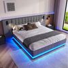 Flieks Polsterbett, Doppelbett 180x200cm mit breitem Kopfteil, LED-Leiste, Leselampe, USB Bild 2