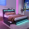 PXloue Polsterbett Doppelbett Stauraumbett Funktionbett, mit USB-Laden und Stauraum am Kopfteil,Leinen,140x200 cm Bild 5