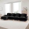 Modulares L-förmiges Sofa 4-Sitzer, tiefer bequemer Sitz beweglicher Hocker abnehmbare Rüschenschürze Trichter-Armlehnen, Chenille, Schwarz, Bild 5