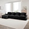 Modulares L-förmiges Sofa 4-Sitzer, tiefer bequemer Sitz beweglicher Hocker abnehmbare Rüschenschürze Trichter-Armlehnen, Chenille, Schwarz, Bild 2