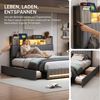 ADWOLT Stauraumbett Polsterbett Doppelbett mit 4 Schubladen und LED-Beleuchtung, Bettgestell mit Lattenrost und USB,Jugendbett 160x200 cm,Leinen,Grau Bild 4