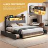 ADWOLT Stauraumbett Polsterbett Doppelbett mit 4 Schubladen und LED-Beleuchtung, Bettgestell mit Lattenrost und USB,Jugendbett 160x200 cm,Leinen,Grau Bild 2