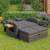 Merax Garten-Lounge-Sessel-Set für 2 Personen, graues Rattan, verstellbare Rückenlehne, Beistelltisch aus Akazienholz, als Outdoor-Bett nutzbar Bild 4