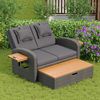 Merax Garten-Lounge-Sessel-Set für 2 Personen, graues Rattan, verstellbare Rückenlehne, Beistelltisch aus Akazienholz, als Outdoor-Bett nutzbar Bild 3