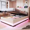 Polsterbett 90x200 cm aus Leinenstoff mit Stauraum und LED-Beleuchtung, ohne Matratze Bild 1