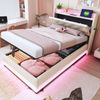 Polsterbett 90x200 cm aus Leinenstoff mit Stauraum und LED-Beleuchtung, ohne Matratze Bild 2