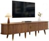 Merax Lowboard im Landhausstil mit Rattan-Schiebetür in Walnussoptik (1 St, 175 L x 38 B x 45 H), TV-Schrank mit offenen Fächern, Schubladen & Stauraum, Fernsehtisch Bild 5