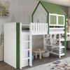 Hochbett Kleiderschrank und Bücherregal (90x200 cm) Kinderbett mit Lattenrost, Rausfallschutz und Trittleiter, Jugendbett, Kiefer Bild 3