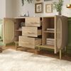 Merax Rattan kommode Sideboard mit 3-Schubladen und 2-Rattan-Türer,komodenschrank, Schminktisch, für Schlafzimmer und Wohnzimmer, Verstellbare Regale, Kippschutz, 120 x 40 x 74 cm, Sonoma Eiche Bild 3