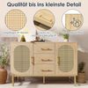 Merax Rattan kommode Sideboard mit 3-Schubladen und 2-Rattan-Türer,komodenschrank, Schminktisch, für Schlafzimmer und Wohnzimmer, Verstellbare Regale, Kippschutz, 120 x 40 x 74 cm, Sonoma Eiche Bild 5