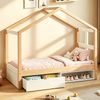 Holzbett 90×190 cm, mit Schubladen und kleinem Schuhschrank, mit mehrfarbiger LED-Beleuchtung, Lattenrost, Einzelbett, Jugendbett,Holzfarbe Bild 3