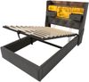 Polsterbett 90x200 cm mit hydraulischem Bettkasten, LED-Kopfteil und Ladestationen, grauer Leinenstoff，Es gibt eine Matratze. Bild 5