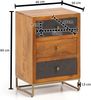 Nachttisch Mango Massivholz / Steinoptik 40 x 60 x 30 cm Nachtschrank Boxspringbett, Design Nachtkonsole Braun mit 3 Schubladen, Nachtkommode mit Stauraum & Metallgestell Bild 4