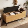 Aufbewahrungsbank Sitzbank Schuhbank mit Stauraum Natural Holzoptik hellgrauer Stoffbezug robuster Flurhocker multifunktional als Sitzmöbel und Aufbewahrung für Spielzeug Schuhe Decken ideal für Flur Wohnzimmer Schlafzimmer, 49.5cmx40cmx115cm, Natur Bild 4