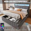 Polsterbett 160*200 cm, mit LED-Beleuchtung und USB-Steckdose, Kopfteil mit Ablagen und Stauraum, mit hydraulischem Stauraum mit Ablagefächern, Doppel-Erwachsenenbett mit Lattenrost, Leinenstoff Grau Bild 4