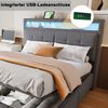 Polsterbett 160*200 cm, mit LED-Beleuchtung und USB-Steckdose, Kopfteil mit Ablagen und Stauraum, mit hydraulischem Stauraum mit Ablagefächern, Doppel-Erwachsenenbett mit Lattenrost, Leinenstoff Grau Bild 5