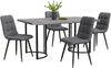 Esstisch 140x80x75 cm, MDF mit Marmor‑Optik & schwarzes Metalllgestell, 5‑tlg Set mit 4 grauen Leinenstühlen,Grau Bild 3