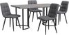 Esstisch 140x80x75 cm, MDF mit Marmor‑Optik & schwarzes Metalllgestell, 5‑tlg Set mit 4 grauen Leinenstühlen,Grau Bild 4