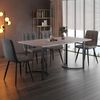 Esstisch 140x80x75 cm, MDF mit Marmor‑Optik & schwarzes Metalllgestell, 5‑tlg Set mit 4 grauen Leinenstühlen,Grau Bild 2