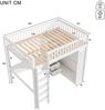Hochbett 140×200 cm mit Rausfallschutz, Treppe, Schreibtisch und Stauraum, Weiß, ohne Matratze Bild 5