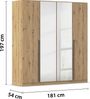 rauch Kleiderschrank Alba, Drehtürenschrank, Garderobenschrank, 4-türig, mit Spiegel, mit 2 Kleiderstangen und 2 Einlegeböden, Farbe Eiche Artisan, Holz, Griffstange Grau metallic, Schwarz, 181x197x56cm Bild 4