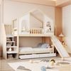 Merax Etagenbett 90x200cm (Jugendbett Doppelbett Stockbett Hausbett, 1-St), Kinderbett mit 2 Schubladen, Rutsche, Staurumtreppe & Bogenfenstern Bild 2