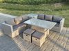 Fimous Polyrattan Essgruppe Gartenmöbel Set Höhe verstellbar Esstisch Set mit Sofa Beistelltisch Kleiner Fußhocker Helles Grau Bild 2