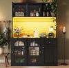 Hochschrank Vitrine schwarz mit LED-Beleuchtung & Glasschiebetüren, 120x35x167 cm Bild 2