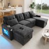 Merax Ecksofa U‑förmiges Sofa mit Schlaffunktion, Ausziehbares U‑Sofa mit LED & USB, Chenille Schlafsofa Chaiselongue Sofabett für 4-5 Personen 1 Teile, Sofa mit Getränkehalter, verstecktem Stauraum & Armlehnen‑Stauraum Bild 3