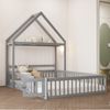 Kinderbett 140x200 cm mit Stauraumdach und Tür – Massivholz-Hausbett, 15 Lattenrost, Grau Bild 3
