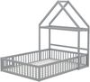 Kinderbett 140x200 cm mit Stauraumdach und Tür – Massivholz-Hausbett, 15 Lattenrost, Grau Bild 5