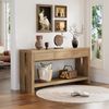 TWSOUL Konsolentisch 140cm×29.5cm×82.5cm, Beistelltisch Sofatisch mit 3 Schubladen & Regal, Holz Bauernhoftisch für Eingang, Flur, Wohnzimmer, Helles Eichenbraun Bild 2