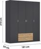 rauch Kleiderschrank, Drehtürenschrank GAMMA, 4-türig, 2 Schubkästen, Grau metallic, 181 x 210 x 54 cm Bild 4